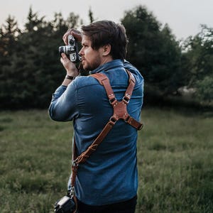Handmade Leather Dual Camera Harness: Padded DSLR Strap