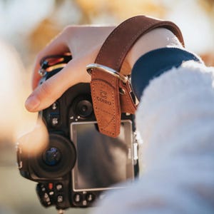 Full Grain Leather Camera Wrist Strap: Brown DSLR Hand Strap