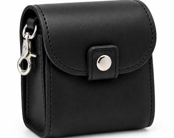 Leather Camera Battery Case, Black Battery Pouch with Belt Loop & Clip, Photographer Gift, SD Card Holder, Camera Accessory Pouch