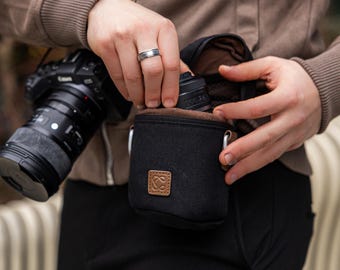 C Coiro Premium Camera Lens Case with Quick Release Strap, Water Resistant Protective Lens Pouch for DSLR Camera, 2 Size L and M