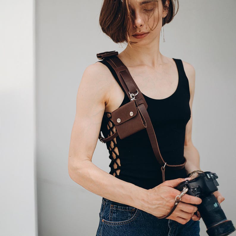 Leather Camera Harness with Pockets: Utility Camera Sling image 7