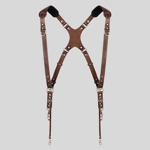 Leather Dual Camera Harness Brown: Skinny Shoulder Strap image 3