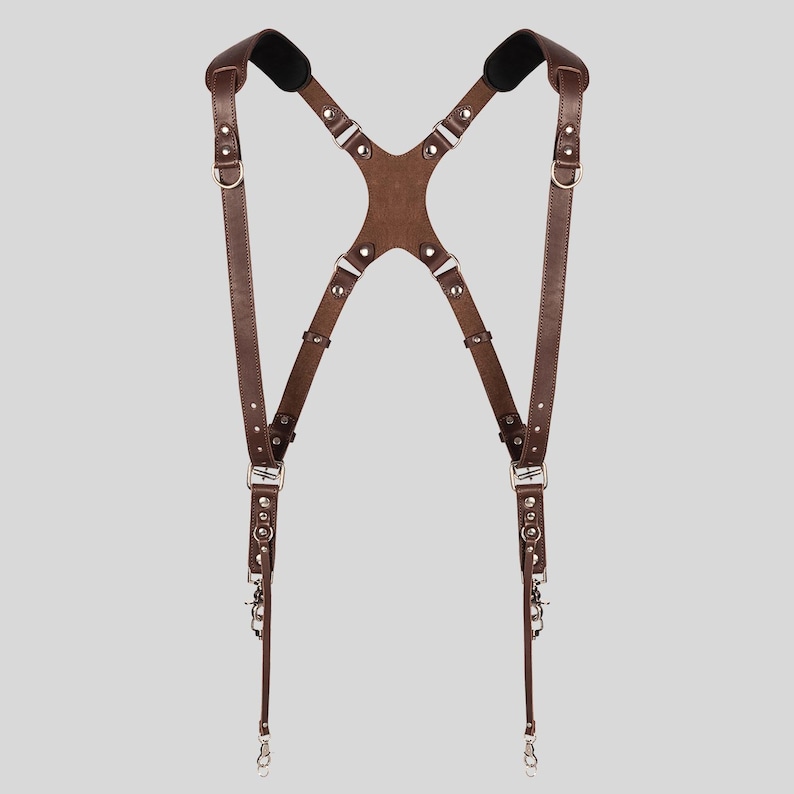 Leather Dual Camera Harness Brown: Skinny Shoulder Strap image 3