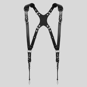 Leather Dual Camera Harness Brown: Skinny Shoulder Strap image 2