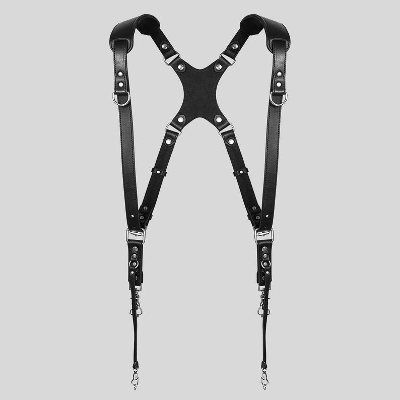 Leather Dual Camera Harness Brown: Skinny Shoulder Strap image 2