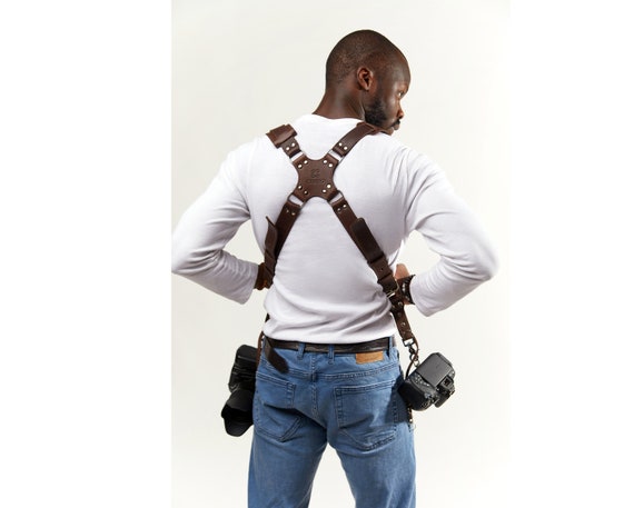Camera Harness for 2 Cameras – Dual Shoulder Leather Camera Strap – Double  Camera Harness for DSLR/SLR
