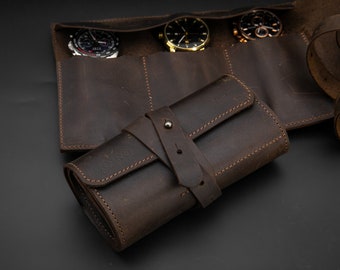 Watch Case Leather Watch Roll Organizer Travel Roll For 5 Watches, Accessories Pouch Storage Men Women Gift 3 watch, 4 watch