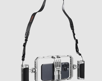 Coiro Smartphone Phone Cage with Leather Shoulder Strap, Phone Stabilizer for Video Recording and Vlogging for iPhone and other phones