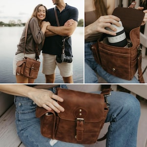 Full Grain Leather Camera Bag: DSLR/SLR Shoulder Bag with Removable Pouch