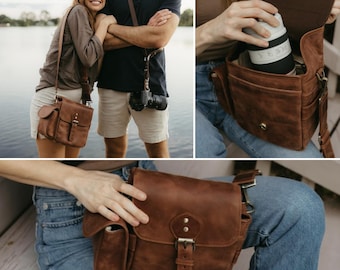 Full Grain Leather Camera Bag: DSLR/SLR Shoulder Bag with Removable Pouch