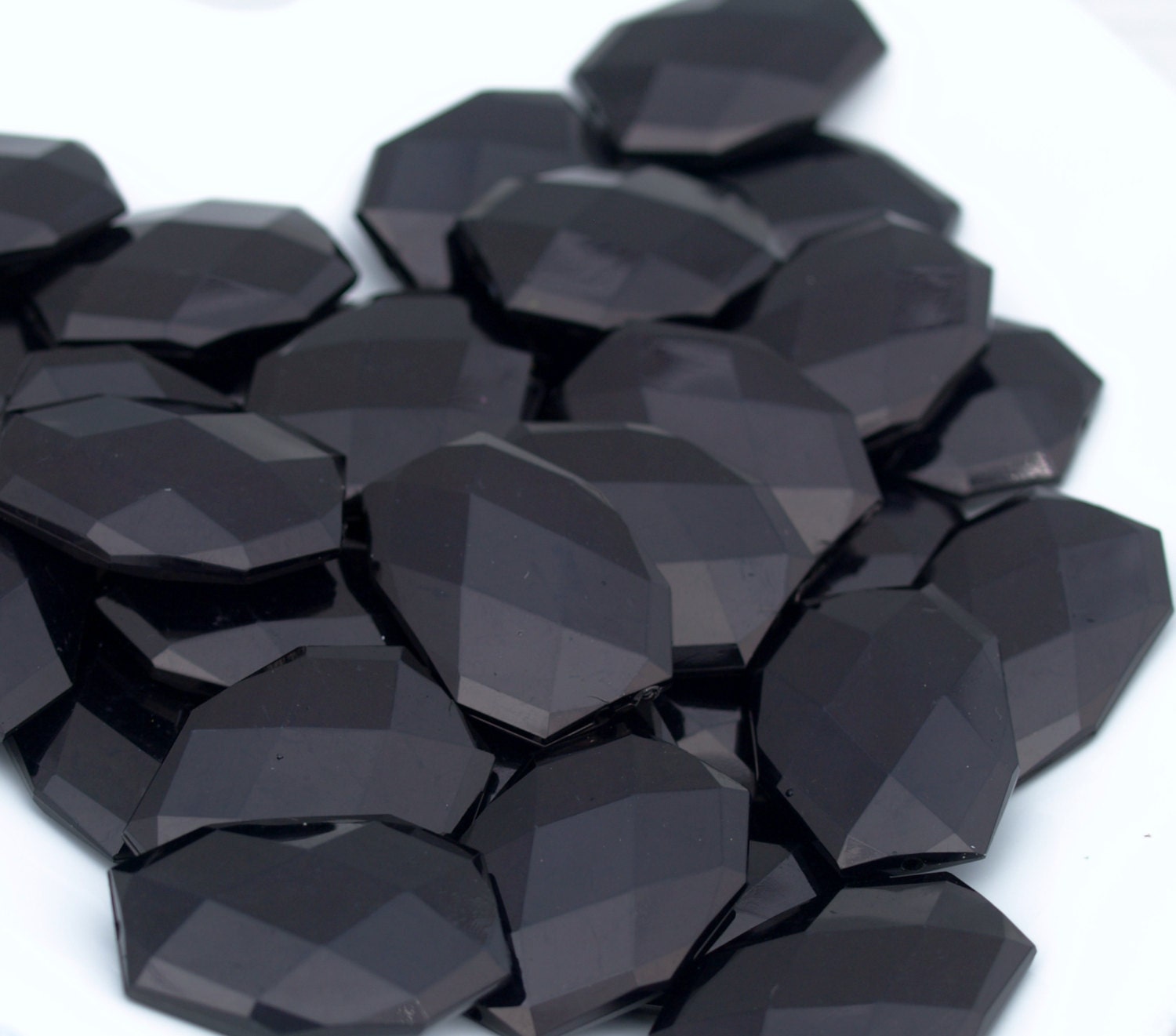 BLACK FACETED Acrylic Beads 34mm X 24mm Large Bold Big Etsy