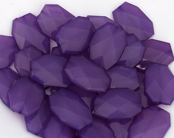 ROYAL PURPLE Large Translucent Faceted Acrylic Flat Nugget Beads, 34mm x 24mm, Big Bold Chunky Jelly Style Beads, Rectangle Polygon Beads