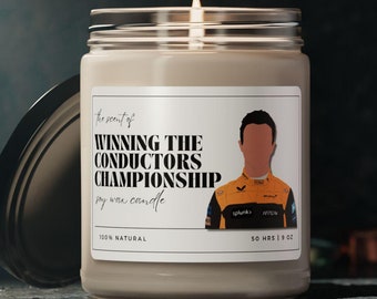 Vela con aroma a ganar el Campeonato de Conductores de Fórmula 1, regalo para el fanático de la F1, Lando Norris Racing, regalo divertido de F1 para el compañero de trabajo, decoración de F1