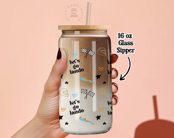 Lando Norris F1 Glass Cup Gift for Race Fan F1 Formula One Lando Norris Driver Checkered Flag Track Gift Racing McLaren F1 Inspired