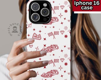 iPhone 16 Phone Case F1 Red Race Aethetic F1 Inspired Tough Case Gift for Racing Fans F1 Carlos Sainz Leclerc Formula 1 Race Fan Racing Gift