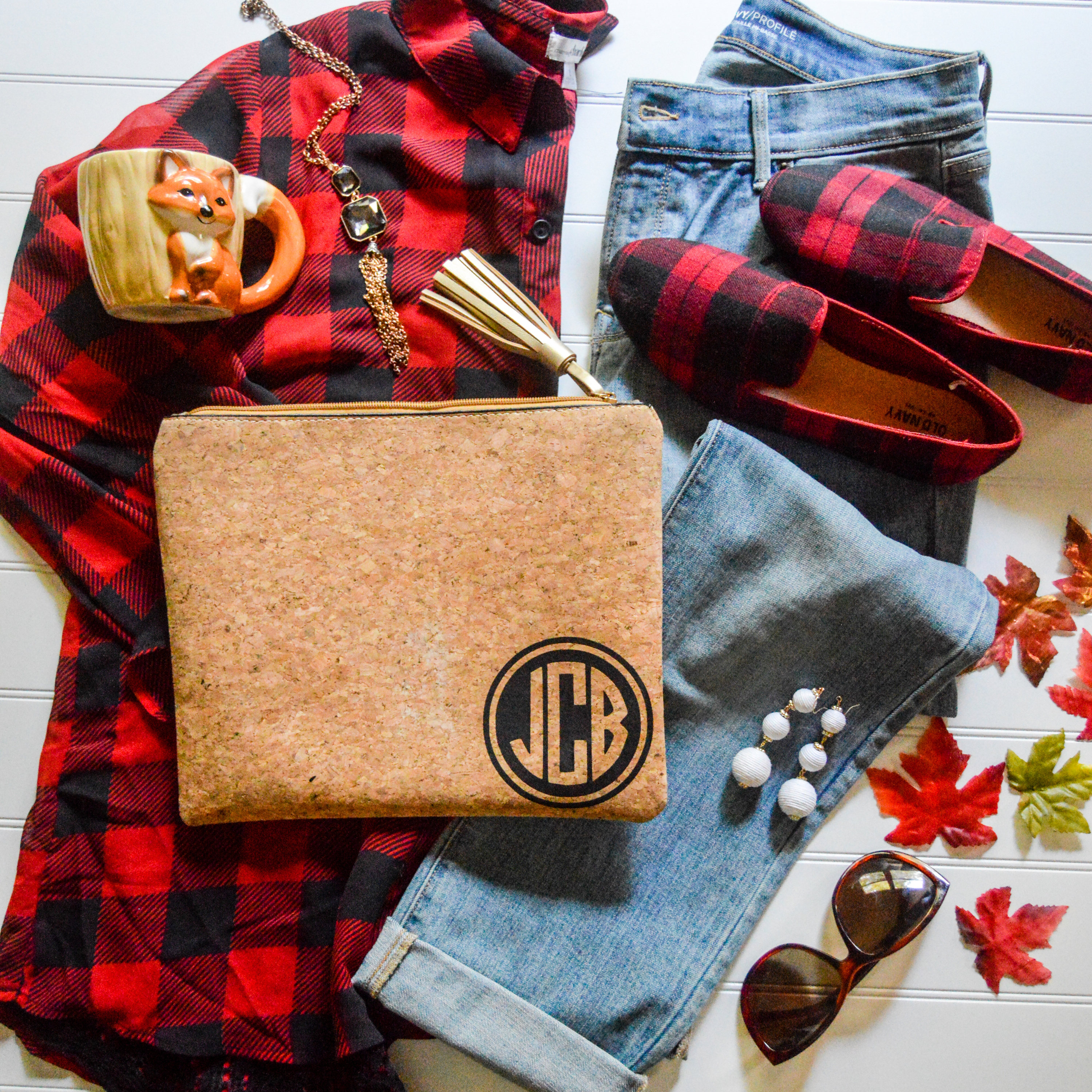 Cork Clutch Monogram with tassle zipper pull Etsy