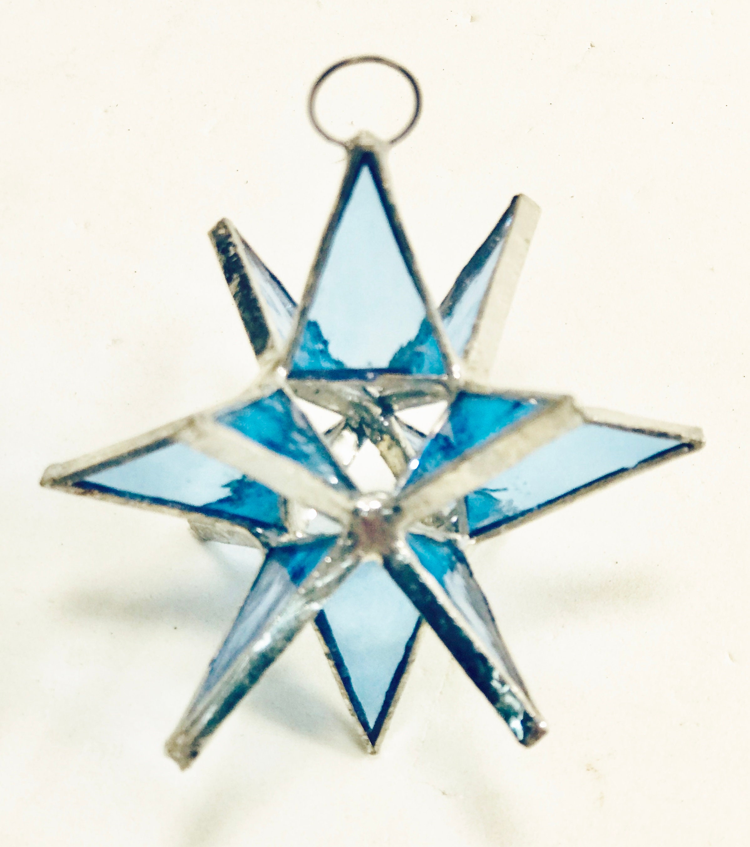 Lot of 25 ! Handmade! Stained Glass Moravian STARS Iridescent TURQUOISE 