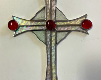 Stained Glass Cross  Crucifix       Hand Made         So Beautiful !