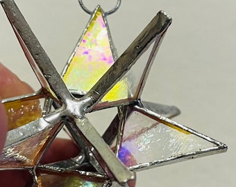 10 (ten) Handmade Stained Glass Moravian Stars. IRIDESCENT CLEAR glass, Gorgeous and perfect for Wedding Favors !