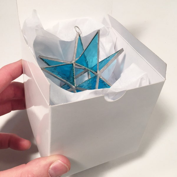 The Perfect Gift or Present! Any Occasion! 4 1/4 inch.  STAINED GLASS STAR with a Gift Box !