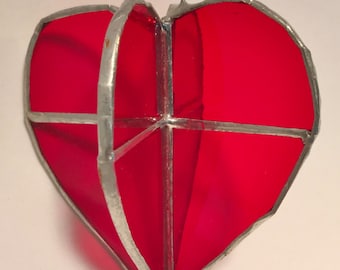 Vitral ¡CORAZÓN DE SAN VALENTÍN! Tridimensional - ¡Hecho a mano!