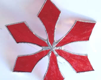 Stained Glass Snowflake Suncatcher: Handmade Red Window Decor