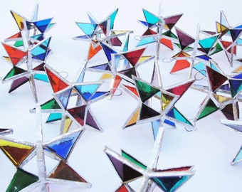 25 Multi-Colored Stained Glass Moravian Stars: Handmade Suncatchers
