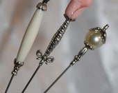 3 Victorian Hat Pins 6 quot Long Sturdy Stick with Clutch to Wear Blush Calla Lily Ivory Pearl Antique Vintage Style Hatpin Wedding HP3470