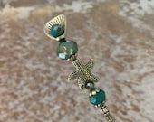 Hat Pin Starfish Carnival Aqua Glass 7 Long Sturdy Stick with Point Cover to Use Wear Star Fish Sun Summer Hatpin Beach HP1346
