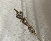 Exquisite Fan Hat Pin 8 Sturdy Stick with Point Cover to Use Wear Gold and Silver with Crystals Unusual Victorian Hatpin HP1053