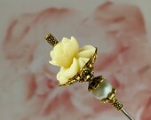 Victorian Stick Pin Ivory Calla Lily 5 Or Shorter Long Sturdy Stick with Cap to Wear Scarf Hatpin Hat HP1566