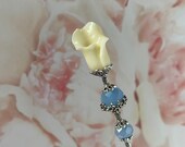 Calla Lily Victorian Hat Pin Ivory Blue 9.5 Or Shorter Sturdy Stick with Cap to Wear Stick Lapel Wedding Boutonnière HP1523