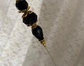 Mourning Hat Pin Large Black Crystal Glass 10 Or Shorter Sturdy Stick Victorian Art Deco Edwardian Antique Style Hatpin HP625