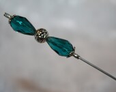 6 quot Peacock Crystal Hat Pin Long Sturdy Steel Stick Victorian Aqua Teal Glass Hatpin Antique Scarf Derby Handcrafted by Nonny HP2599