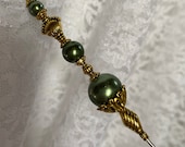Victorian Hat Pin 9 Long Sturdy Steel Stick with Clutch Cap to Use Wear Green Pearl Hatpin Scarf HP1057
