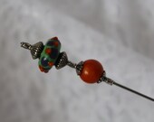 Victorian Hat Pin Orange and Green 6 quot Long Sturdy Steel Stick Clutch to Use and Wear Antique Vintage Style Hatpin Lapel Scarf HP660