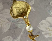Victorian Hatpin Gold Calla Lily Pearl 9 Or Shorter Long Sturdy Stick with Cap to Wear Scarf Hat Pin HP1514