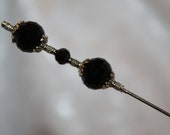 6 quot Long Hat Pin Black Crystal Glass Sturdy Stick Mourning New Victorian Art Deco Edwardian Antique Lapel Scarf Hatpin Vintage HP2904