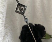Skull 5 Stick Pin Gunmetal Dark Sturdy Stick to Use with Cap Clutch Halloween Skeleton Gothic Witch Hat Lapel Hatpin HP1112