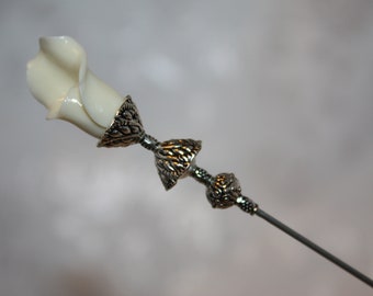 4 Pin with Clutch }{ Ivory Cream Calla Lily Flower } Sturdy Stick to Use and Wear } Boutonniere Lapel Scarf Derby Wedding Corsage Hat HP694