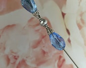 Sparkling Blue Crystal Glass Victorian Hatpin 8 Or Shorter Long Sturdy Stick with Cap to Wear Wedding Lapel Hat Pin HP1526