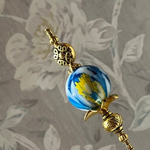 Rare Porcelain Long Large Hat Pin }{ Choose your length 4” to 14” }{ Sturdy Steel Stick with Clutch }{ Blue Yellow White Red Hatpin HP4473