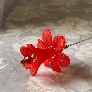Bright Red Long Hatpin }{ Choose your Length }{ Sturdy to Use with Clutch }{ Boutonnière Lapel Hat Stick Pin }{ HP4392