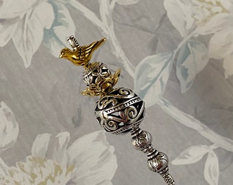 Exquisite Victorian Hatpin }{ Gold and Silver }{ Choose your Length }{ Sturdy Steel Stick to Use with Cap Clutch }{ Hat Pin HP3901