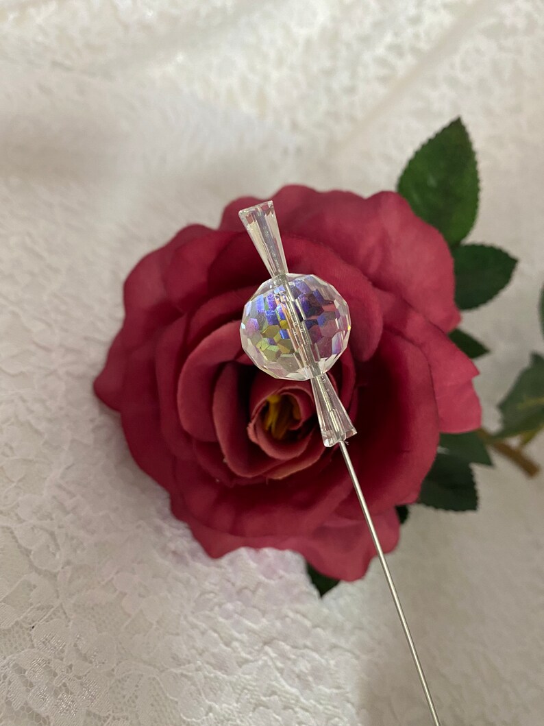 Large Victorian Hat Pin } Sparkling AB Crystal Glass } 8\u201d Long Sturdy Stick with Clutch to Wear { Art Deco Derby Hatpin HP987