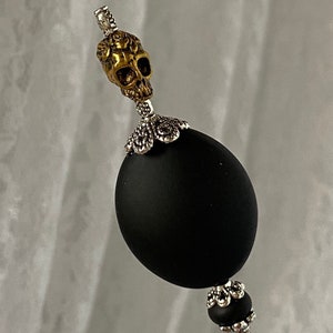 Skull Lapel or Hat Pin }{ Black & Roses }{ Sturdy to Use with Cap Clutch } 8” or Shorter Death Mourning Skeleton Gothic Hatpin HP1703