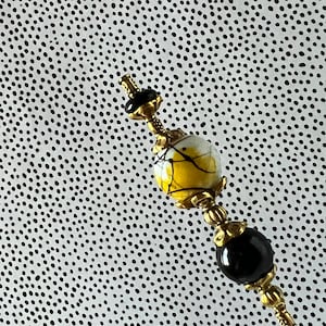 HATPIN }{ Black & Yellow Hat Pin }{ Victorian Stick Pin }{ Choose Length 14” 13” 12” 11” 10” 9” 8” 7” 6” 5” 4” Long Hat Pin HP4253