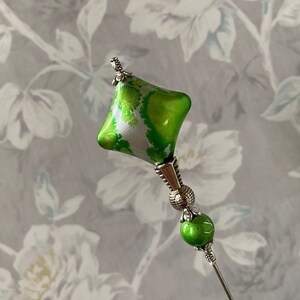 Green Long Hatpin }{ Choose your Length }{ Sturdy Steel Stick }{ Sharp Point }{ Includes Clutch }{ Art Deco Style Hat Pin HP3843
