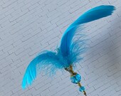 Sparkling Aqua Blue Glass and Feather Hatpin Long Sturdy Steel Stick with Cap Choose your length Victorian Hat Pin HP4053