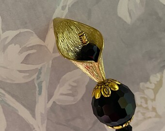 Gold Calla Lily with Jet Black Faceted Glass Long Hat Pin }{ Choose your Length}{ Mourning Funeral Victorian Hatpin HP4403